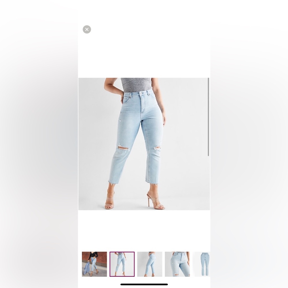 Express Curvy Super High Waist Light Wash Distressed Raw Hem Mom Jeans Size 12